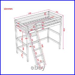 3FT White Wooden High Sleeper Bed Ladder Desk Pine Bed Frame Cabin Loft Space UK