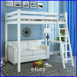 3FT White Wooden Single Bed High Sleeper Cabin Bunk Bed Frame Student Bedstead