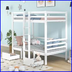 3FT Wooden Bed Frame Bunk Beds Loft Bed Multifunctional Table and Sofas White