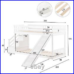 3FT Wooden Bunk Beds Kids High Sleeper with Slide and Ladder Loft Cabin Bed White