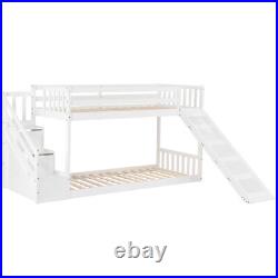 3FT Wooden Bunk Beds Kids High Sleeper with Slide and Ladder Loft Cabin Bed White