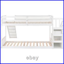 3FT Wooden Bunk Beds Kids High Sleeper with Slide and Ladder Loft Cabin Bed White