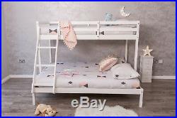 3 Sleeper White/Natural Pine Wooden Triple Bunk Bed Double&Single Size &Mattress