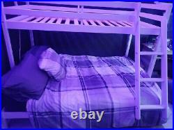 3 Sleeper White Pine Wooden Triple Bunk Bed Frame Double & Single Kids Bedroom