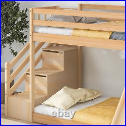 3 Stairs Slide 3FT Bunk Bed 90x190 Solid Pine Wooden Bed Frame Kids Single Bed