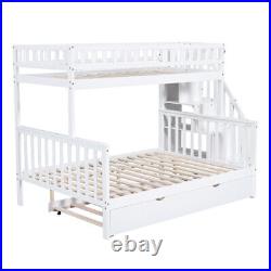 3ft & 4ft6 Kids Wooden Bunk Beds with Stairs and Pull Out Trundle Bed Frame QN