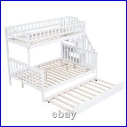 3ft & 4ft6 Kids Wooden Bunk Beds with Stairs and Pull Out Trundle Bed Frame SY