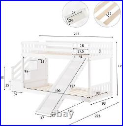 3ft Bunk Bed with Stairs and Slide, Solid Pine Wood Frame, Children Bed White