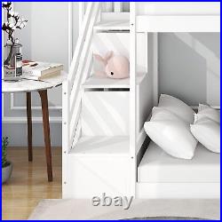 3ft Bunk Bed with Stairs and Slide, Solid Pine Wood Frame, Children Bed White