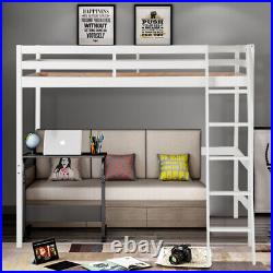 3ft High Sleeper Bunk Bed Loft Cabin Bed Pine Wood Frame Desk Kids Single White