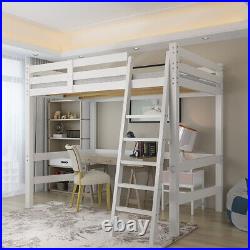 3ft High Sleeper Bunk Bed Loft Cabin Bed Pine Wood Frame Desk Kids Single White