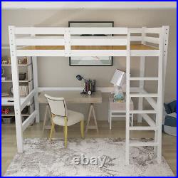 3ft High Sleeper Bunk Bed Loft Cabin Bed Pine Wood Frame Desk Kids Single White