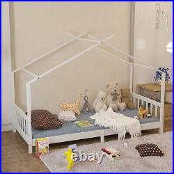 3ft Kid Sleeper Loft Bed Frame Ladder Pine Wood Bunk Bed Tree House Roof Bedsted