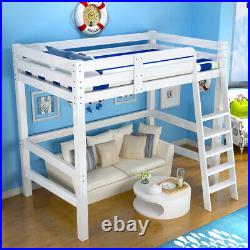 3ft Kids Single Loft Bed High Sleeper Pine Wooden Cabin Bunk Beds Frame White UK