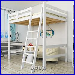 3ft Kids Single Loft Bed High Sleeper Pine Wooden Cabin Bunk Beds Frame White UK