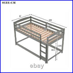 3ft Pine Wood Bunk Bed Frame Kids Mid Sleeper 190x90cm Double Bed Children Grey