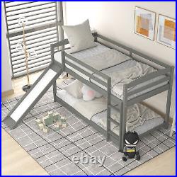 3ft Pine Wooden Bunk Bed Frame Slide Kids Mid Sleeper 190x90 cm Loft Bed Grey