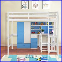 3ft Single Bed White Solid Wooden Bed Frame High Sleeper Loft Cabin Bed Bunk Bed