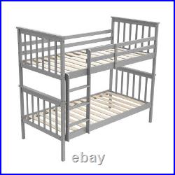3ft Single Bunk Bed Wooden Pine Frame with Stair / Slats Detachable 2 Beds Frame