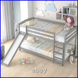 3ft Single Bunk Beds Pine Wood Bed Frame Kids Bed High Sleeper with Slide grey