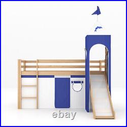 3ft Single Cabin Bunk Bed Pine Wooden Mid Sleeper Kids Children Play Tent Slide