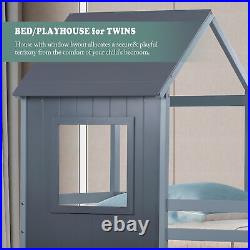 3ft Single Treehouse Bed Wooden Frame Bunk Bed Cabin Kids Children Sleeper Grey