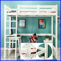 3ft Solid Wooden Bed Frame Single Bed Kid High Sleeper Loft Cabin Bunk Bed White