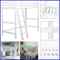 3ft Solid Wooden Bed Frame Single Bed Kid High Sleeper Loft Cabin Bunk Bed White