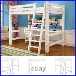 3ft Solid Wooden Bed Frame Single Bed Kid High Sleeper Loft Cabin Bunk Bed White