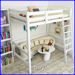 3ft Solid Wooden Bed Frame Single Bed Kid High Sleeper Loft Cabin Bunk Bed White