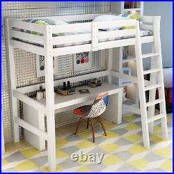 3ft Solid Wooden Bed Frame Single Bed Kid High Sleeper Loft Cabin Bunk Bed White