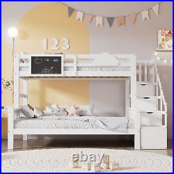 4.6FT Bunk Bed Kids Bunk Bed With Storage Stairs Small Blackboard Guardrail