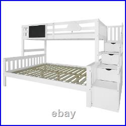 4.6FT Bunk Bed Kids Bunk Bed With Storage Stairs Small Blackboard Guardrail