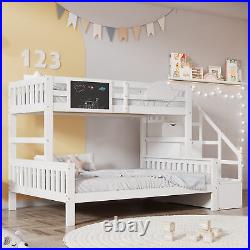 4.6FT Bunk Bed Kids Bunk Bed With Storage Stairs Small Blackboard Guardrail