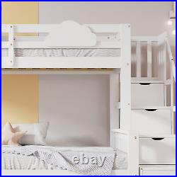 4.6FT Bunk Bed Kids Bunk Bed With Storage Stairs Small Blackboard Guardrail