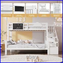 4.6FT Bunk Bed Kids Bunk Bed With Storage Stairs Small Blackboard Guardrail