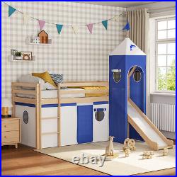 6.5FT Pine Wooden Kids Bunk Cabin Bed Frame Mid Sleeper with Slide and Ladder UK