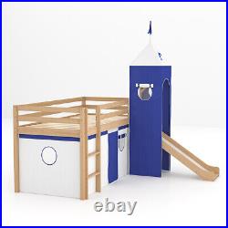 6.5FT Pine Wooden Kids Bunk Cabin Bed Frame Mid Sleeper with Slide and Ladder UK