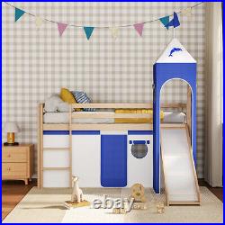 6.5FT Pine Wooden Kids Bunk Cabin Bed Frame Mid Sleeper with Slide and Ladder UK