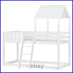 90190cm Wooden Bunk Loft Mid-Sleeper Cabin kid Bed White with Ladder & Guard Rail