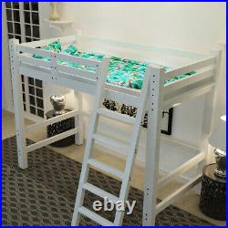 97CM Single Wooden Loft Bed Space-Saving Bed Frame High Sleeper Bunk Bed White