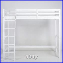 97CM Single Wooden Loft Bed Space-Saving Bed Frame High Sleeper Bunk Bed White