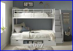 Anthracite Grey Trio Bunk Beds With Stairs Storage In Staircase Drawers