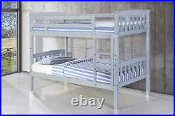 Ashbrook Solid Wood 3FT Single Bunk Bed in Grey Or White Splits into two beds