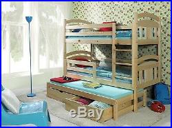 BUNK BEDS 3ft solid wooden triple bed with mattresses and storage TOMMY