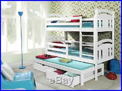 BUNK BEDS 3ft solid wooden triple bed with mattresses and storage external 199