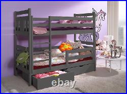 BUNK BEDS GREY Pine WOODEN Childrens Kids High sleeper frame 3ft drawers