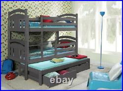 BUNK BEDS GREY Pine WOODEN Childrens Kids Mattresses High sleeper frame drawers