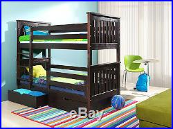 BUNK BEDS WENGE 3ft WOODEN CHILDRENBEDS WITH MATTRESSES AND STORAGE DRAWERS