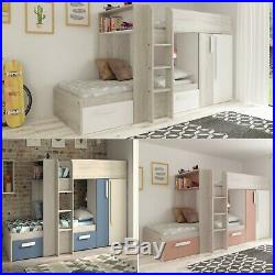 Barca Wood Bunk Bed with Storage EU Single with 3 Colour and 3 Mattress Options